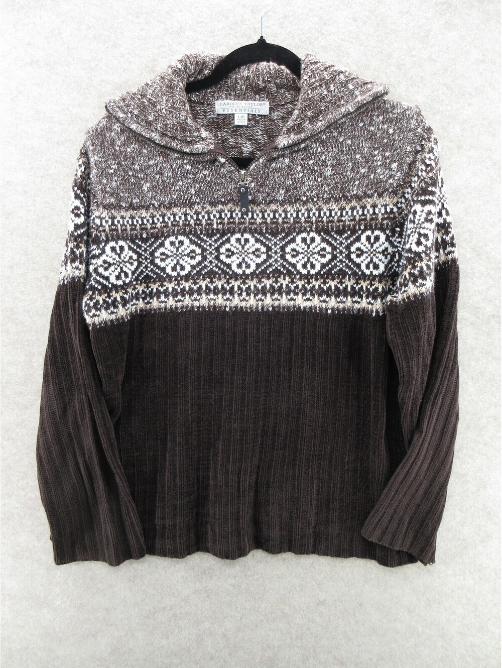 Carolyn Taylor Essentials Brown Fair Isle Quarter Zip Sweater Size L/G